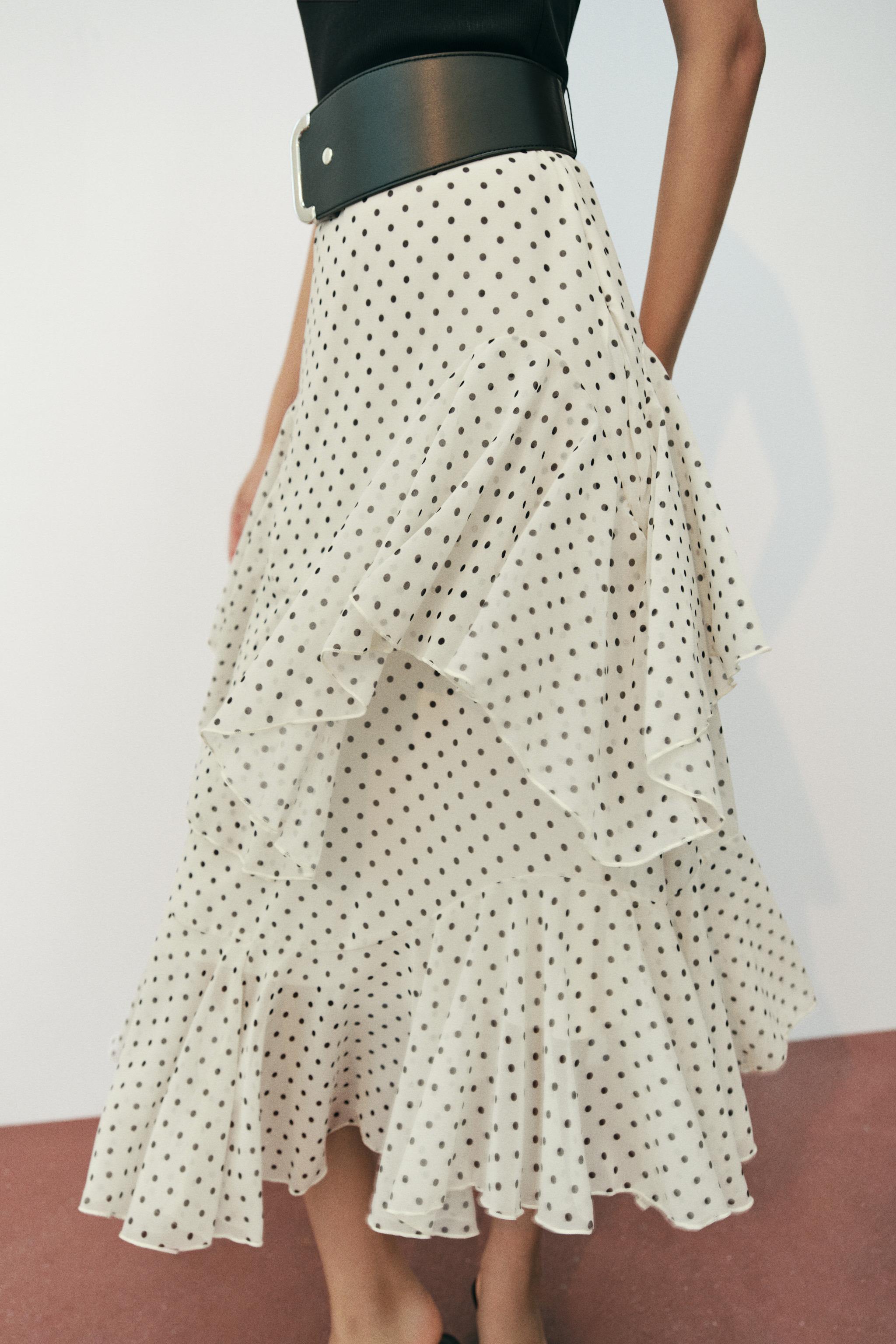 COMBINATION POLKA DOT RUFFLED BELTED DRESS